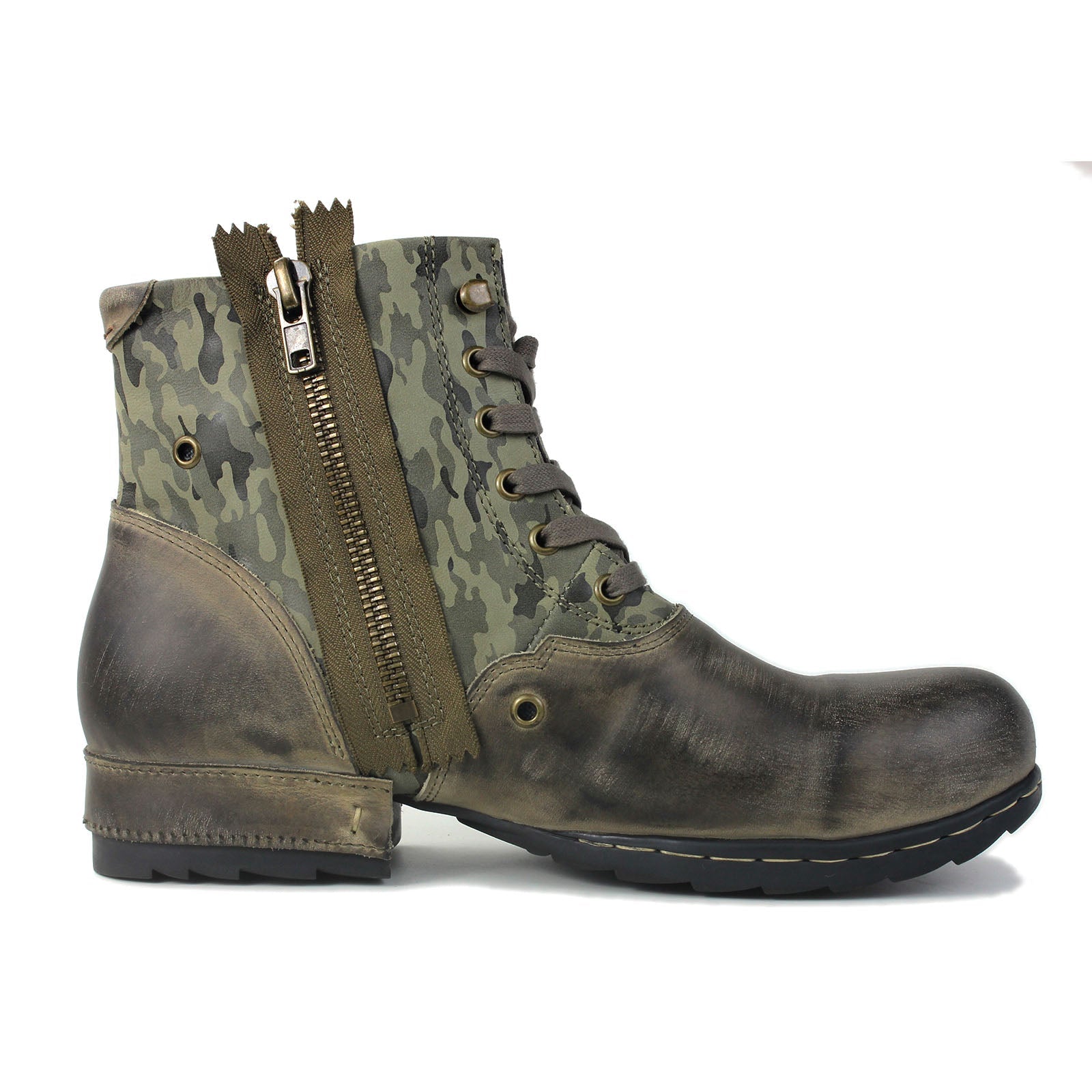 Men's Leather Ankle Moto Boots OS-5008-8-N Retro Green