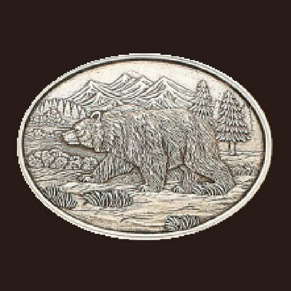Nocona Grizzly - Belt Buckle Silver