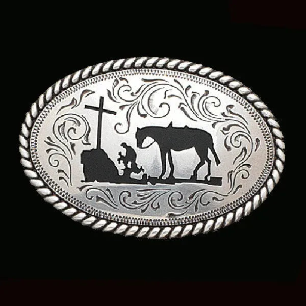 Nocona Jr Praying Cowboy - Children's Belt Buckle Silver