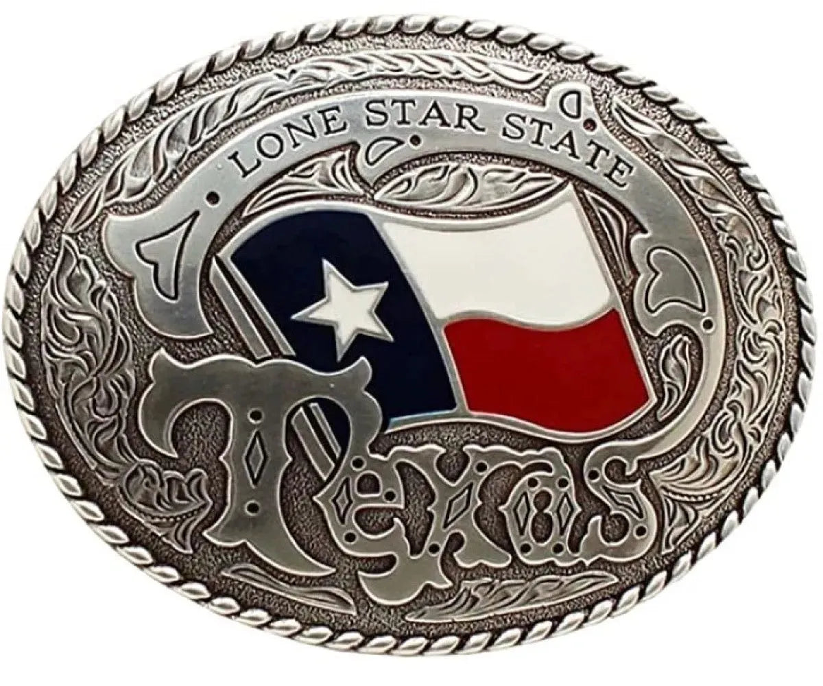 Nocona Lone Star Texas Flag Oval - Belt Buckle Silver
