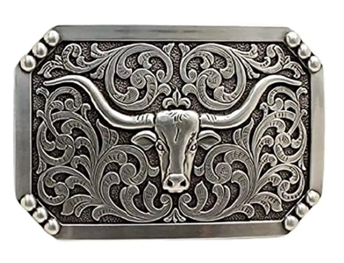 Nocona Longhorn Rectangle - Belt Buckle Silver