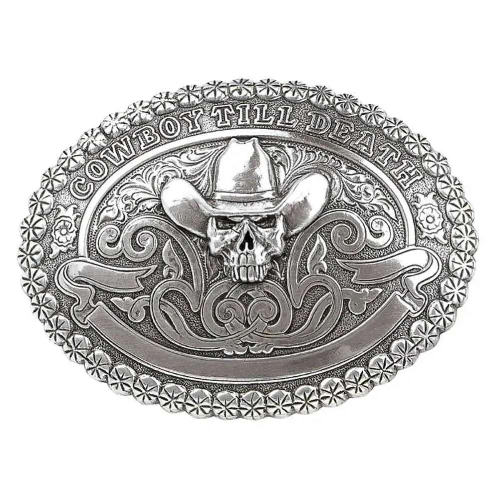 Crumrine Cowboy Till Death - Belt Buckle Silver