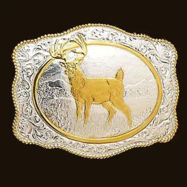 Crumrine White Tail Buck - Belt Buckle Silver Gold