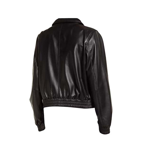Women's Classic Black Genuine Leather Bomber Jacket