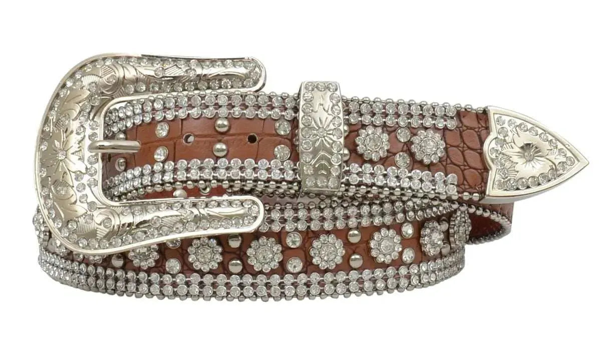 3D Flower Girl Gator Leather Belt - Womens Belt Brown