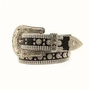 3D Flower Girl Gator Leather Belt - Womens Belt Black