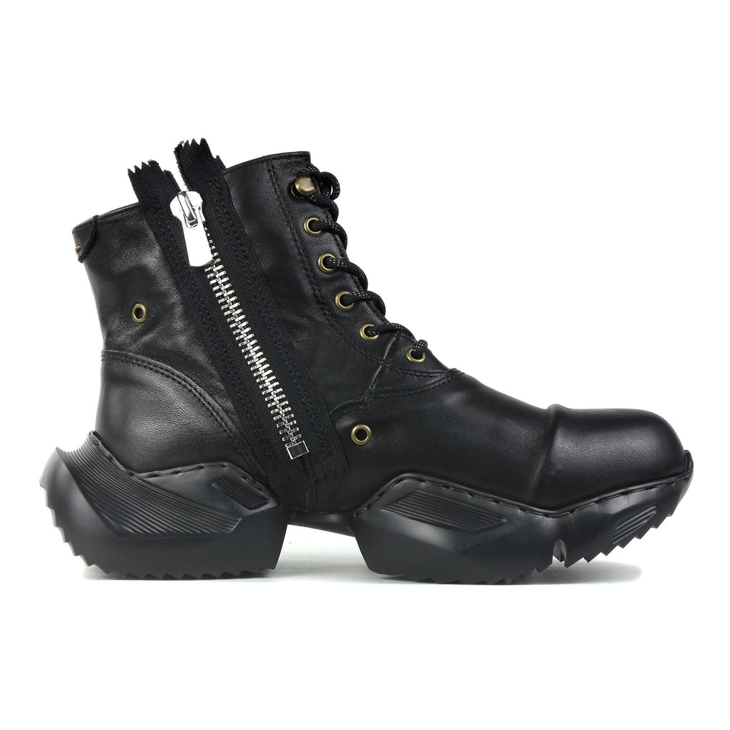 Men's Leather athletic walking Moto Boots OS-5008-S-8-Classice-Black