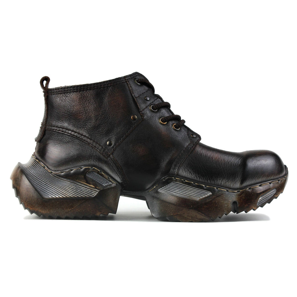 Men's Leather athletic walking Moto Boots OS-5008-S-1 Retro Darkbrown