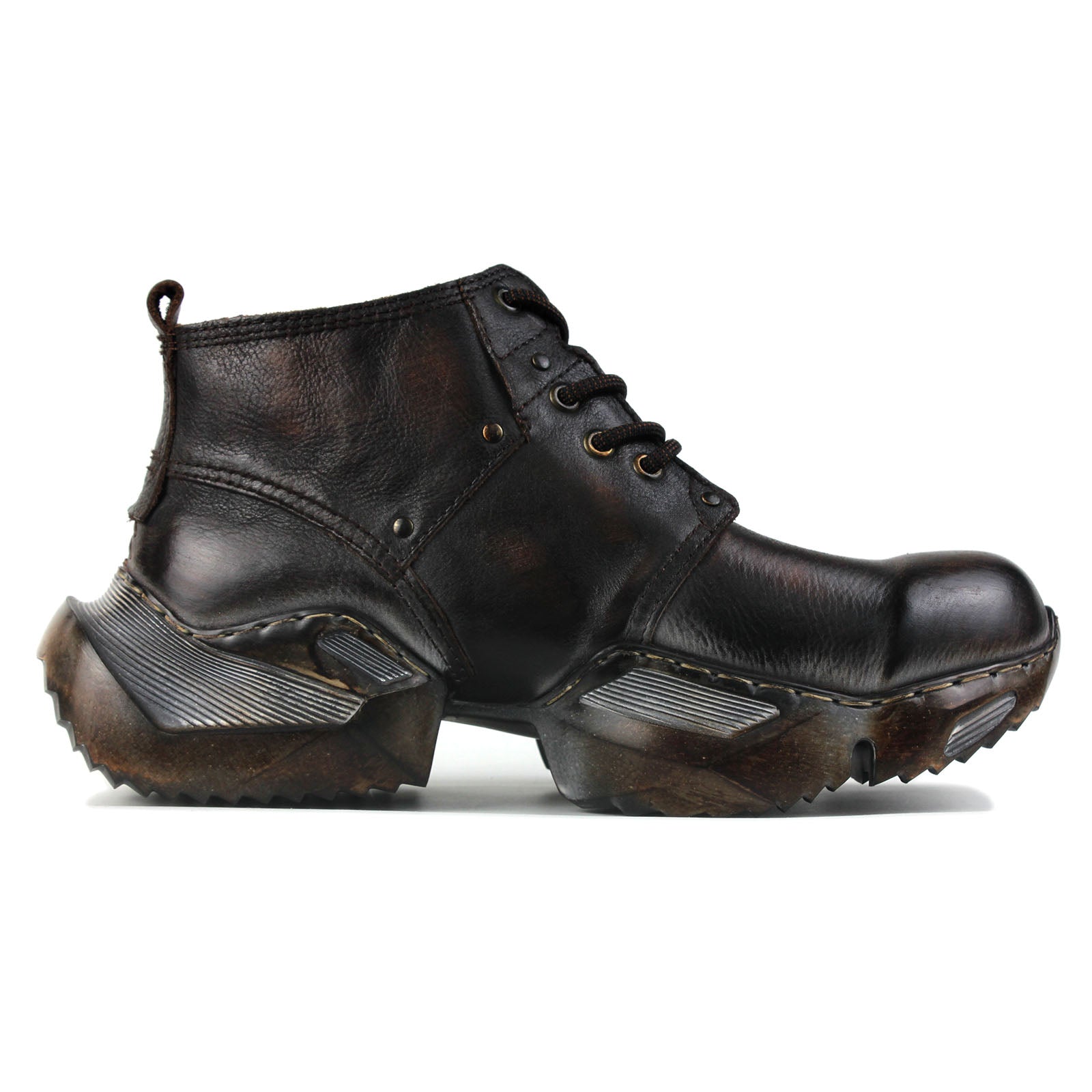 Men's Leather athletic walking Moto Boots OS-5008-S-1 Retro Darkbrown