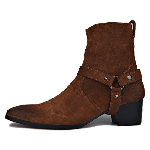 Dress Boot for Men Suede Leather with Belt Chelsea Boots OS-JY002-US Brown