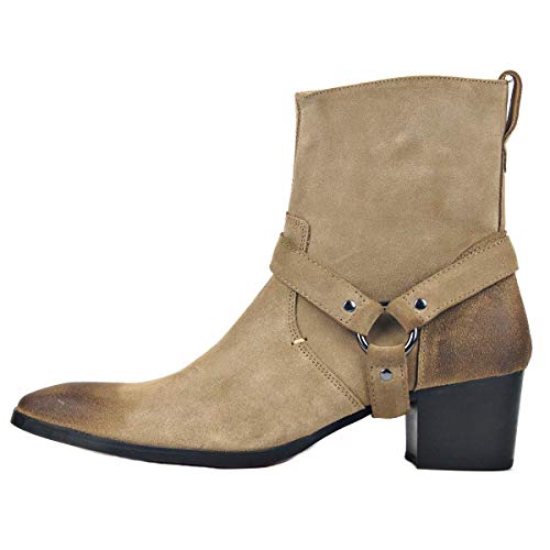 Dress Boot for Men Suede Leather with Belt Chelsea Boots OS-JY002-US Beige