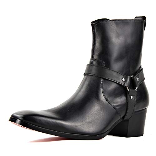 Dress Boot for Men Leather Belt Chelsea Boots Mild Heel OS-JY002-US Black