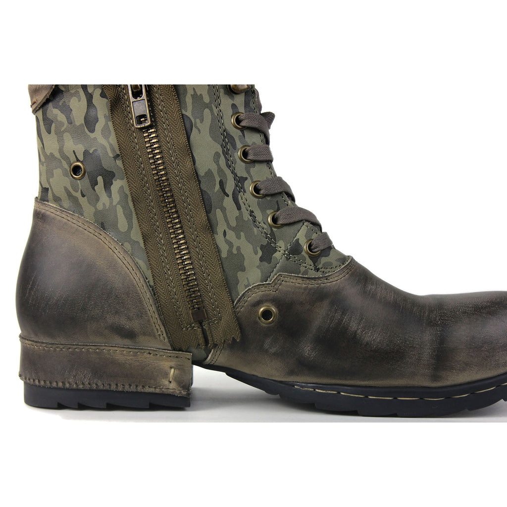 Men's Leather Ankle Moto Boots OS-5008-8-N Retro Green