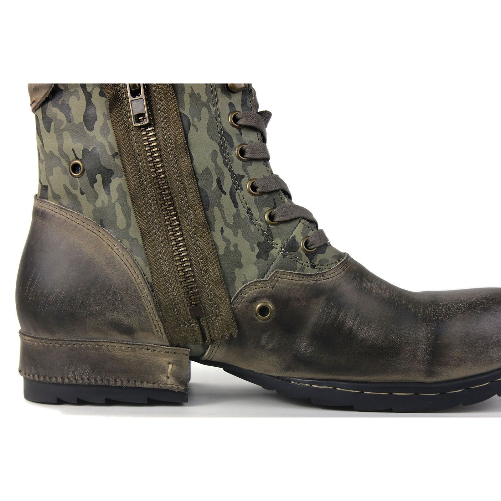 Men's Leather Ankle Moto Boots OS-5008-8-N Retro Green