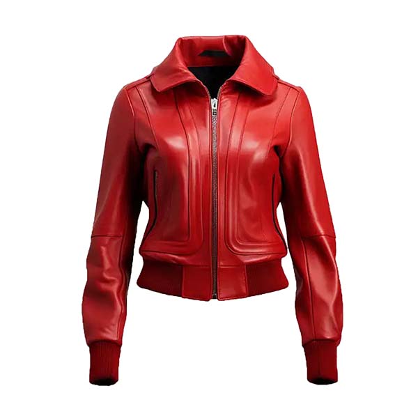 Women's Phoenix Flare Genuine Leather Bomber Jacket Red