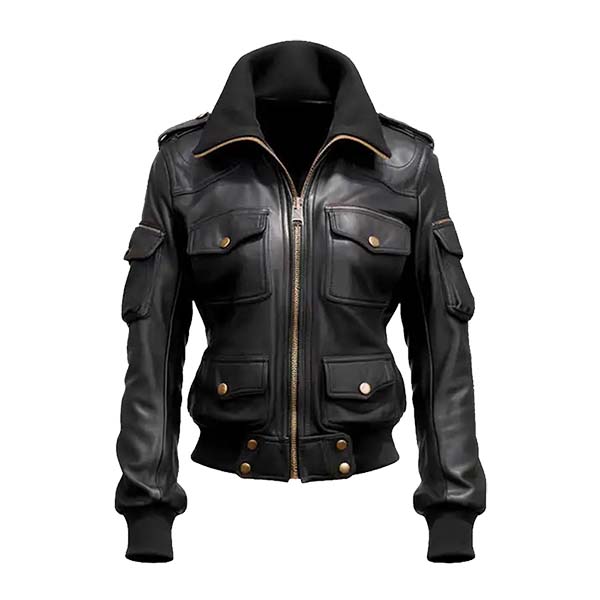 Women's Galactic Black Genuine Leather Bomber Jacket Black