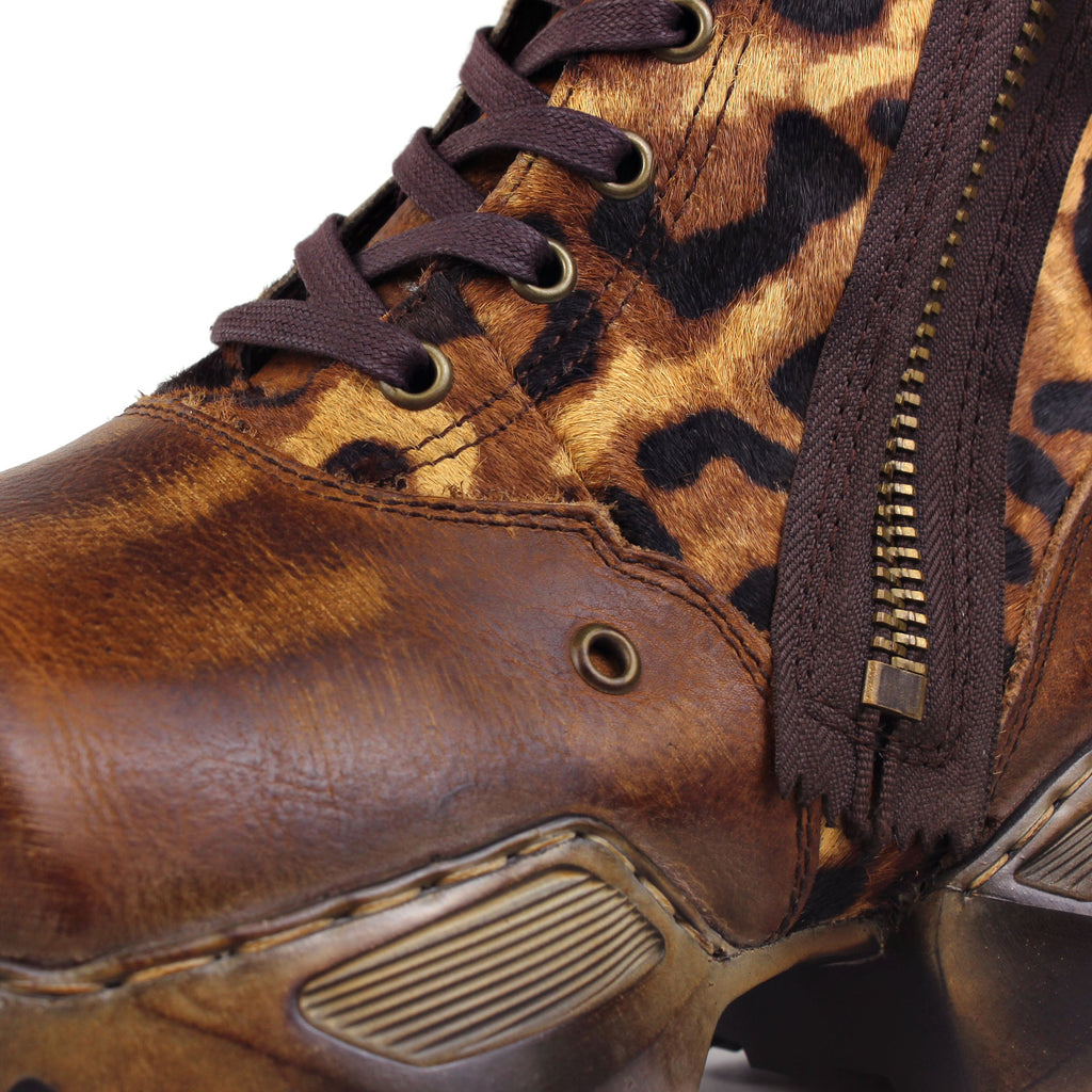 Men's Leather athletic walking Moto Boots OS-5008-S-8-Leopard