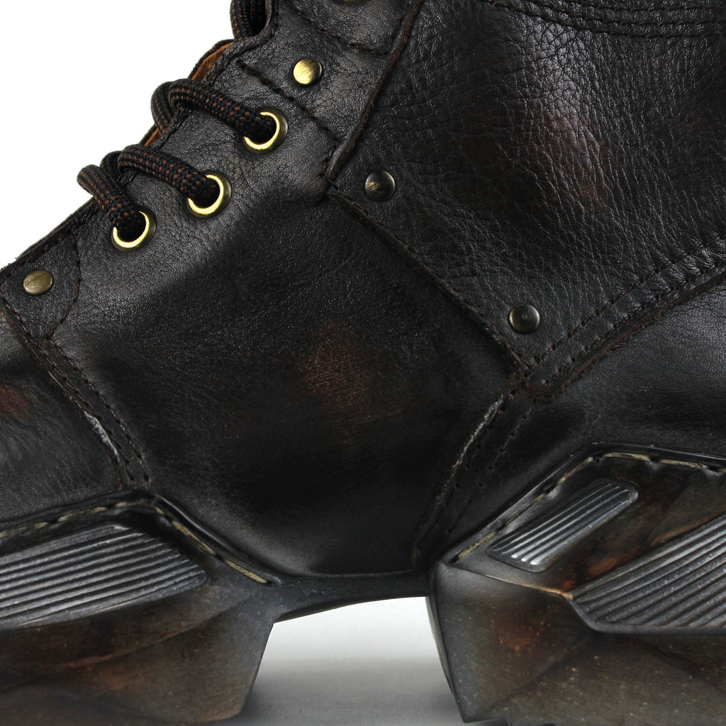 Men's Leather athletic walking Moto Boots OS-5008-S-1 Retro Darkbrown