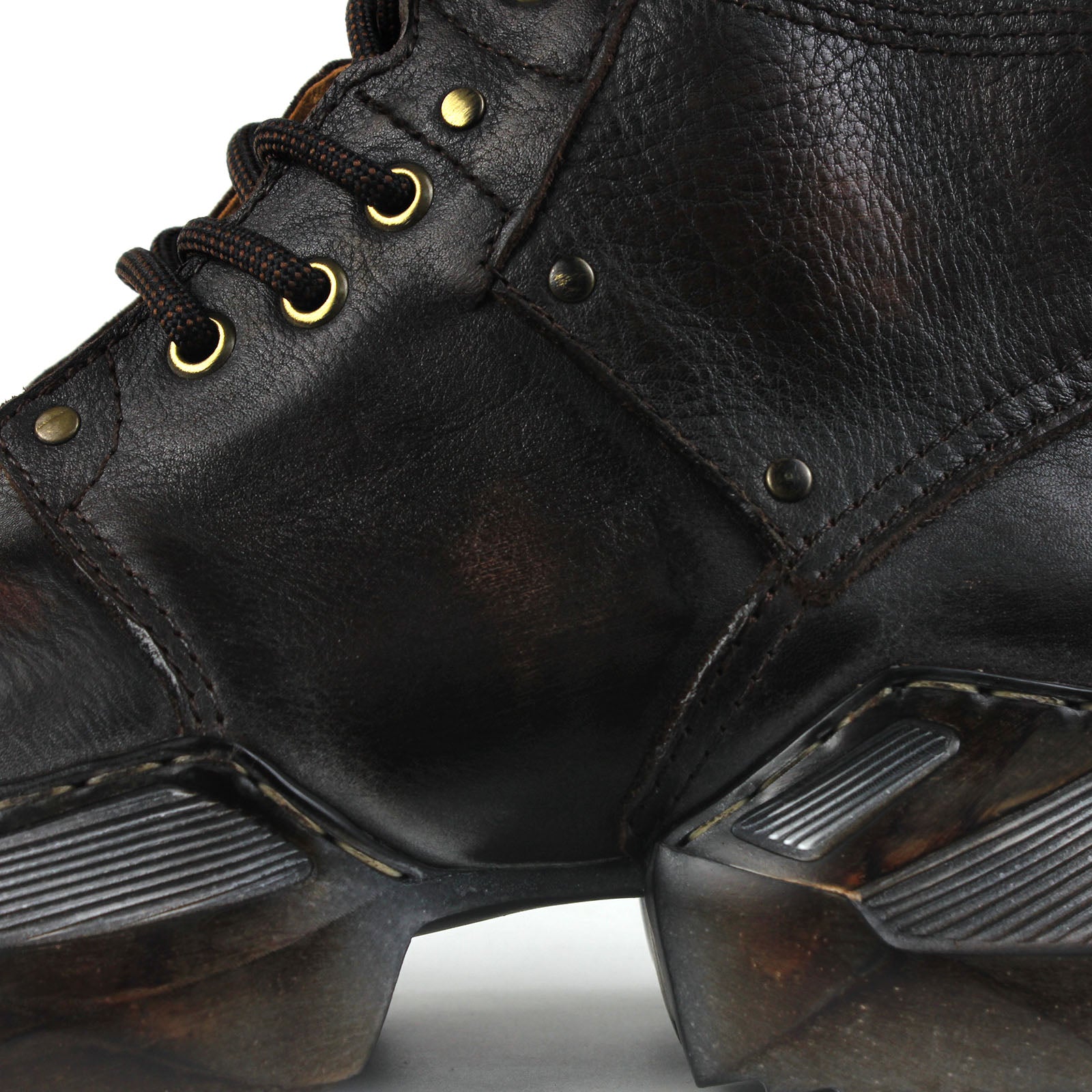 Men's Leather athletic walking Moto Boots OS-5008-S-1 Retro Darkbrown