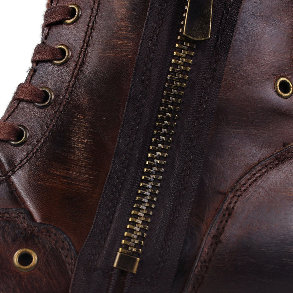 Men's Leather Ankle Moto Boots OS-5008-8-Metal Brown