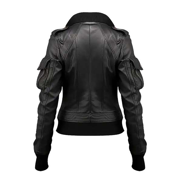 Women's Galactic Black Genuine Leather Bomber Jacket