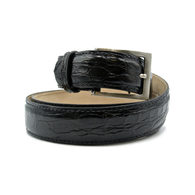 71-155-BLK CAIMAN CROCODILE Belt, Black Black