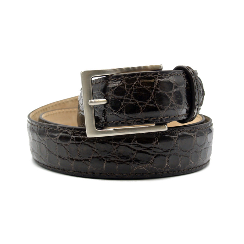 71-155-NIC CAIMAN CROCODILE Belt, Nicotine Nicotine