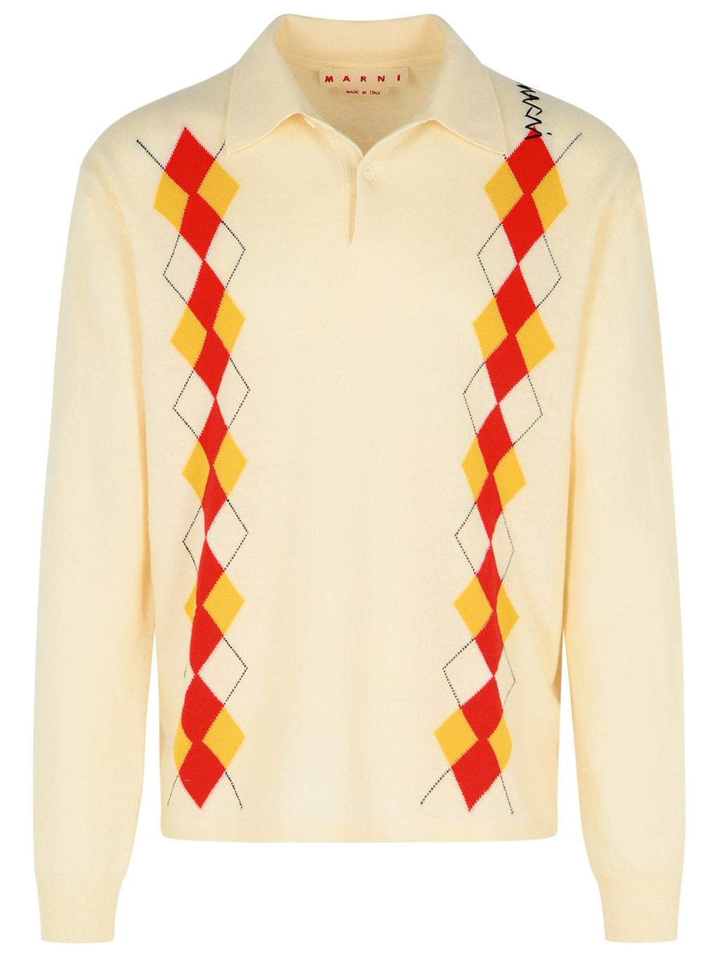 Marni Ivory Virgin Wool Polo Shirt Men