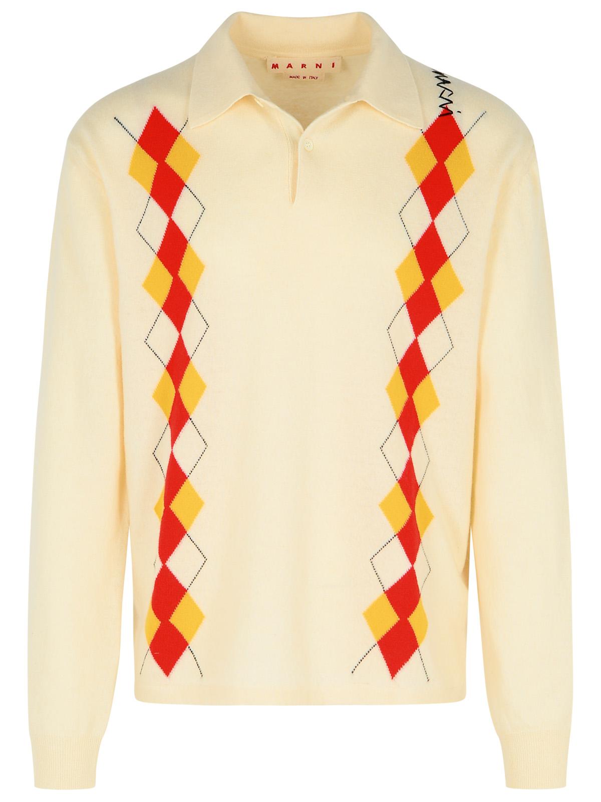 Marni Ivory Virgin Wool Polo Shirt Men