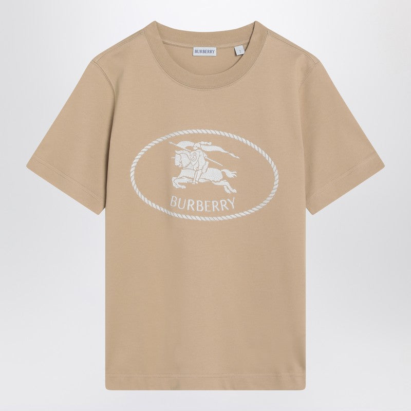 Burberry Light Beige T-Shirt With Equestrian Knight Design Women