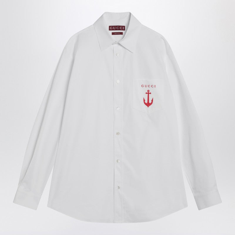 Gucci White Cotton Shirt With Logo Embroidery Men