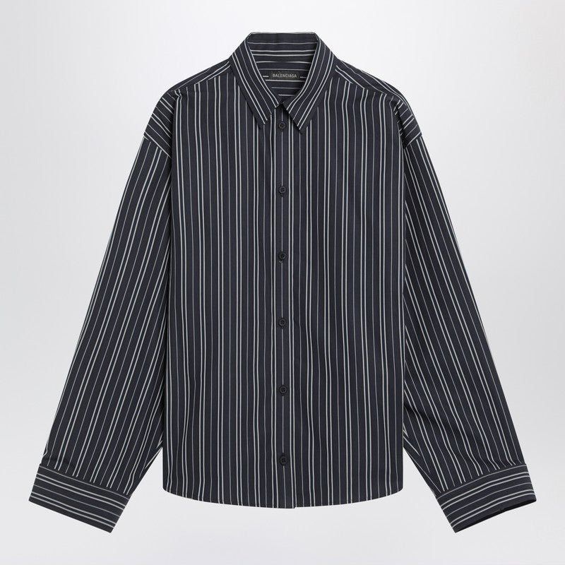 Balenciaga Navy Blue Striped Cotton Shirt Women