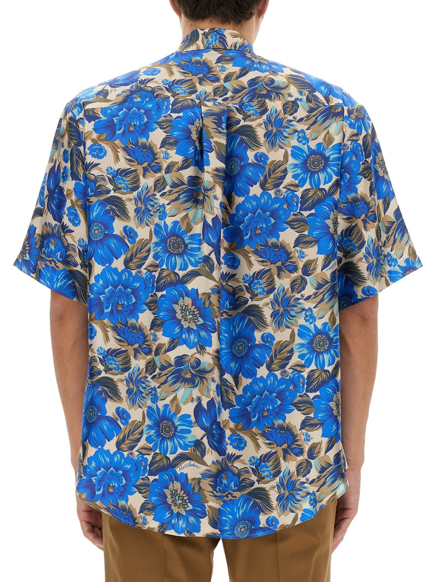 Moschino Men Blue Flowers Allover Print Shirt