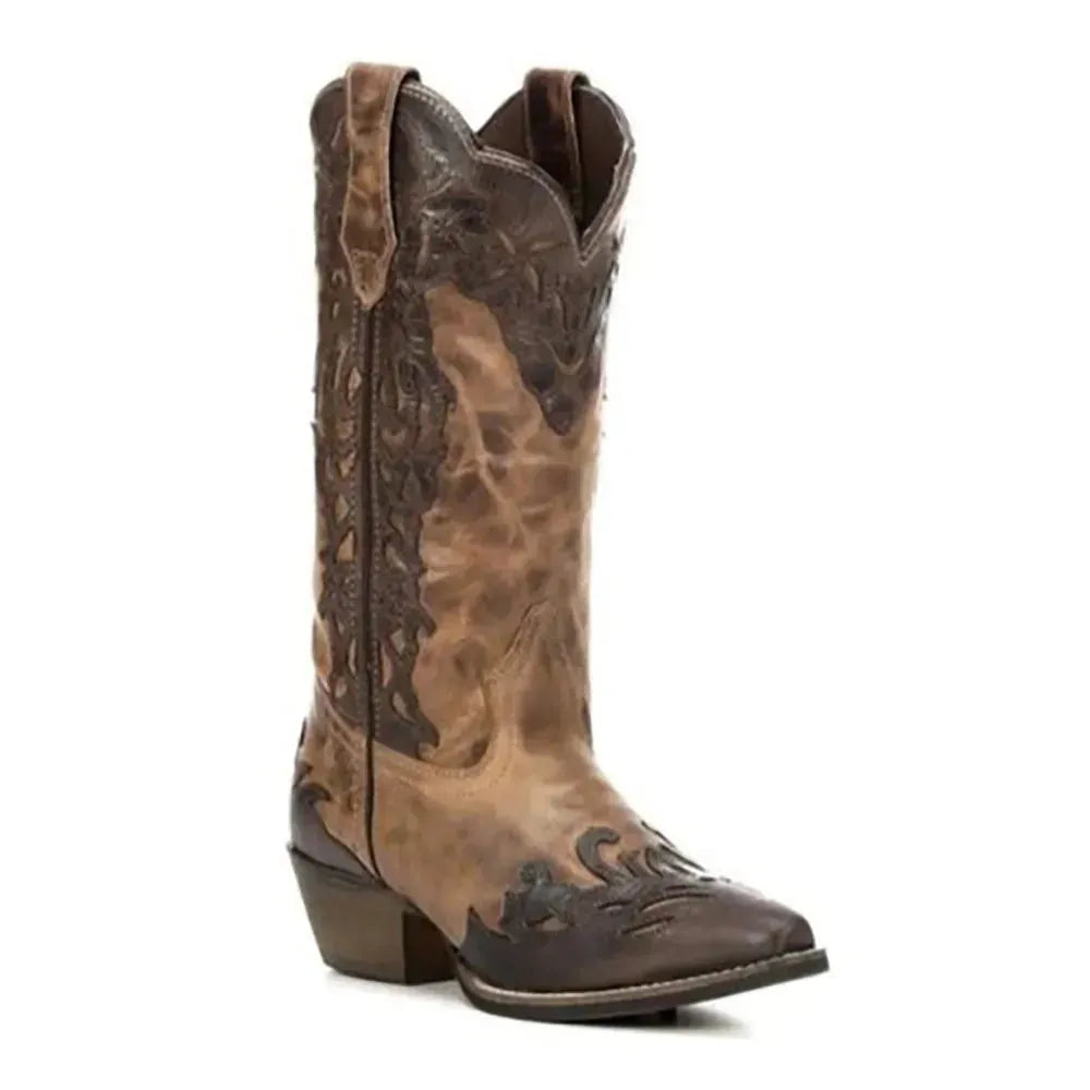 Abilene Western Wingtip - Womens Leather Cowgirl Boot Brown Regular