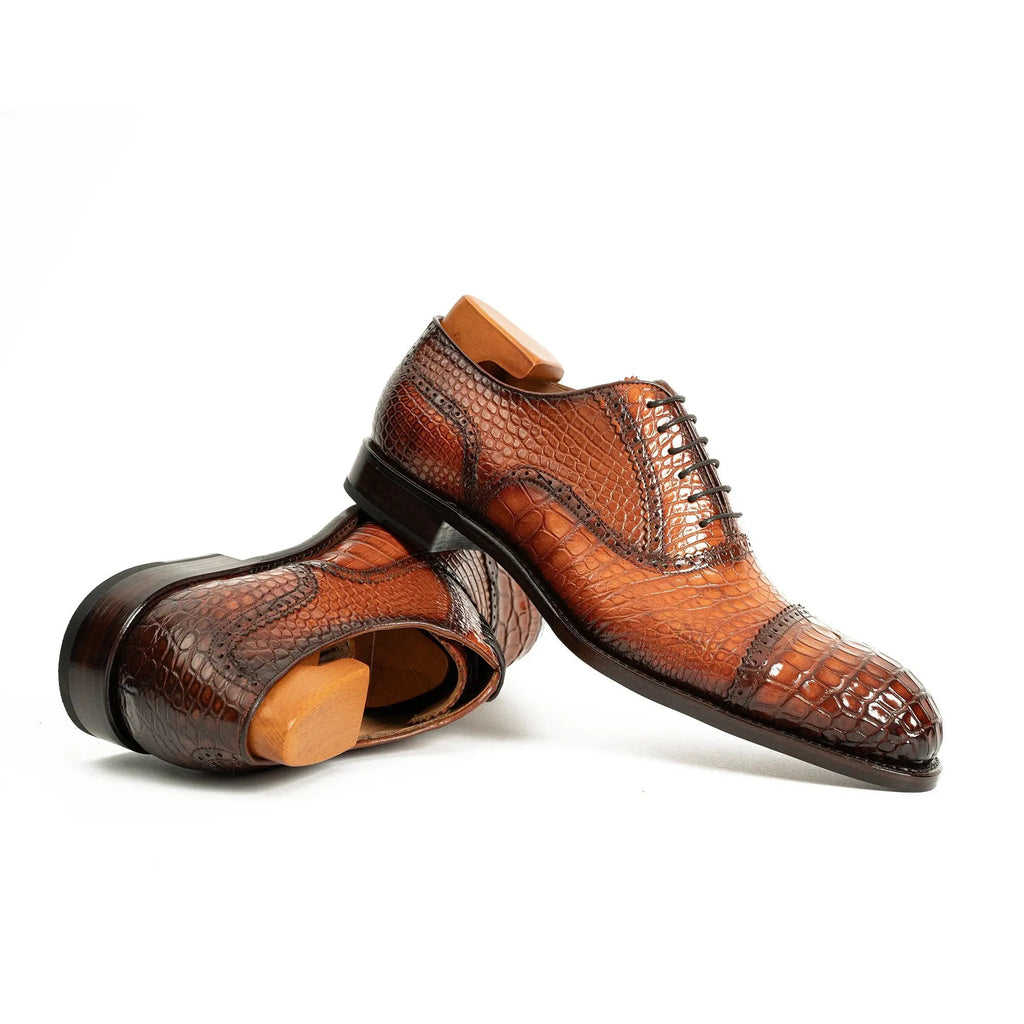 Alligator Skin Oxford Shoes Brown
