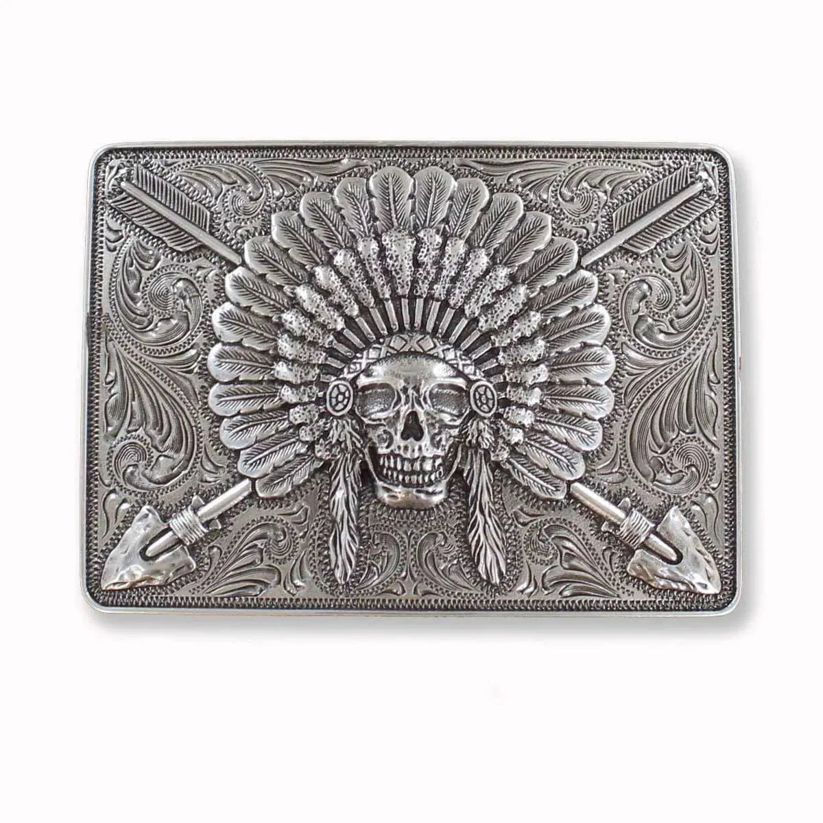 Ariat Chief Scull with Headdress - Belt Buckle Silver