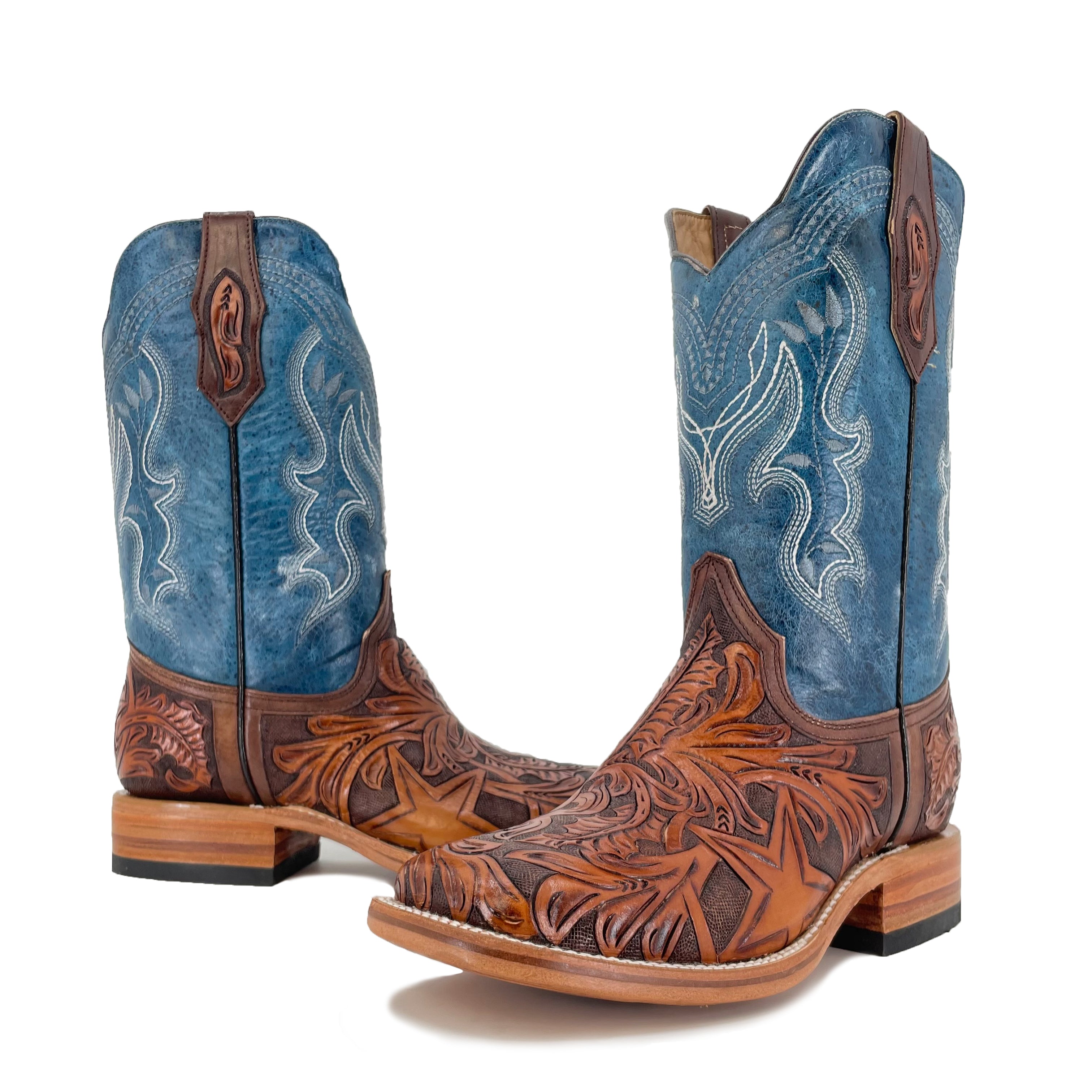 Men Bulldog Hand Tooled Boot - Lone Star w/Texas Flag