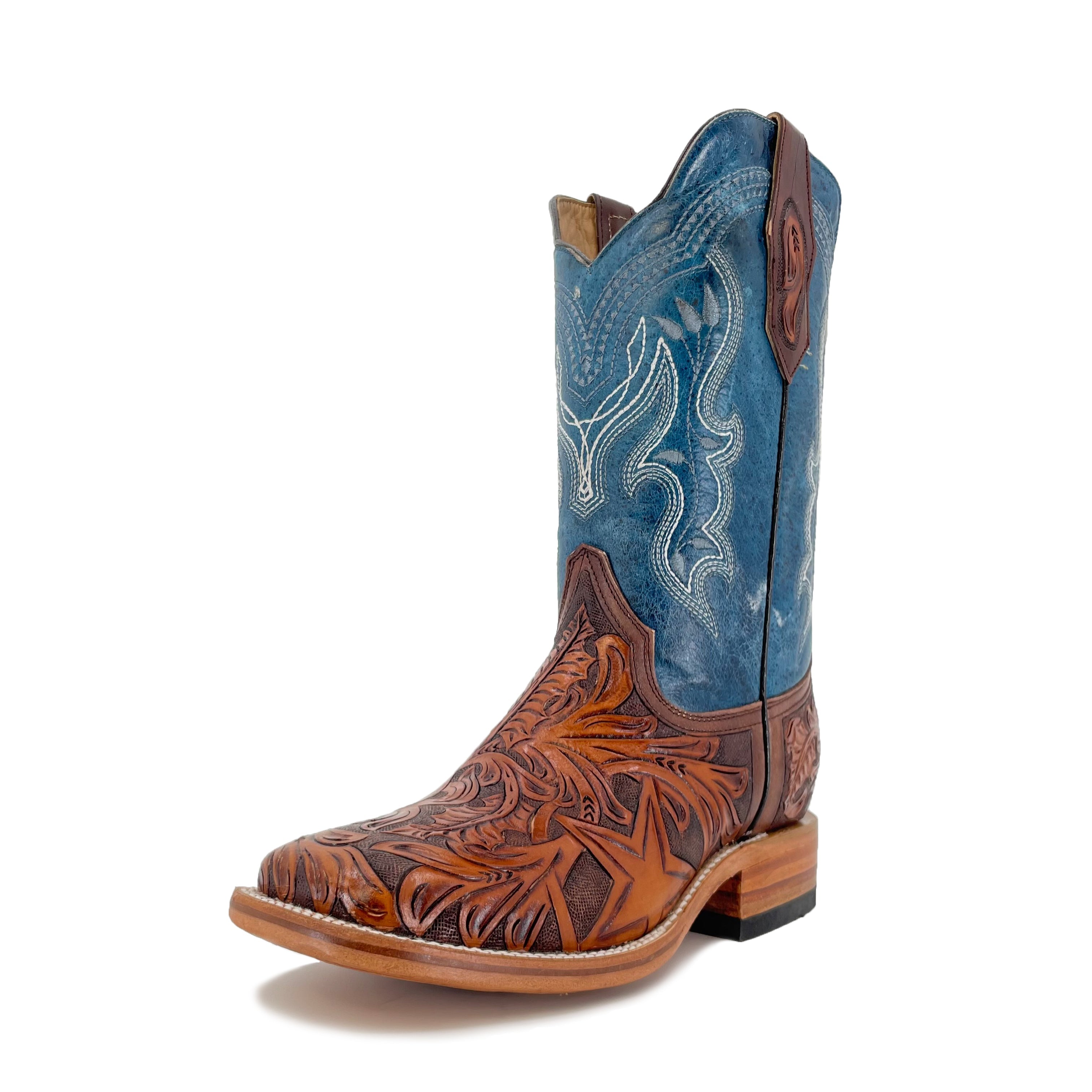 Men Bulldog Hand Tooled Boot - Lone Star w/Texas Flag