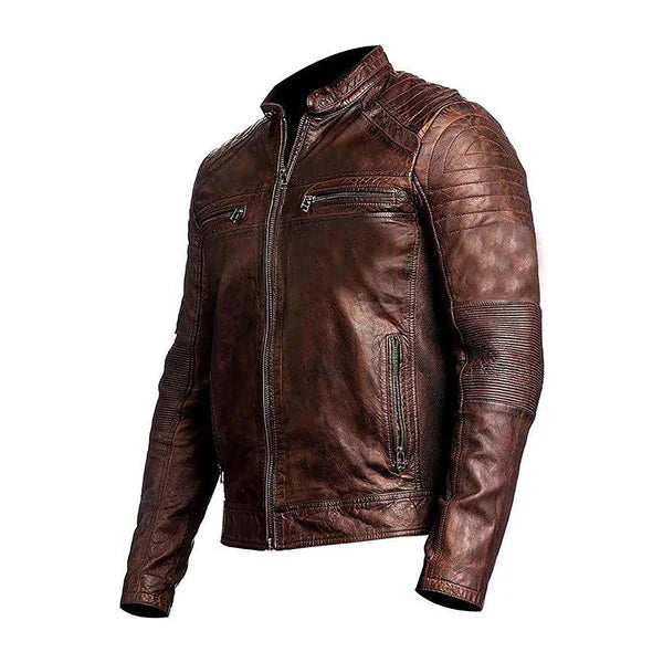 Men’s Vintage Moto Leather Jacket Brown