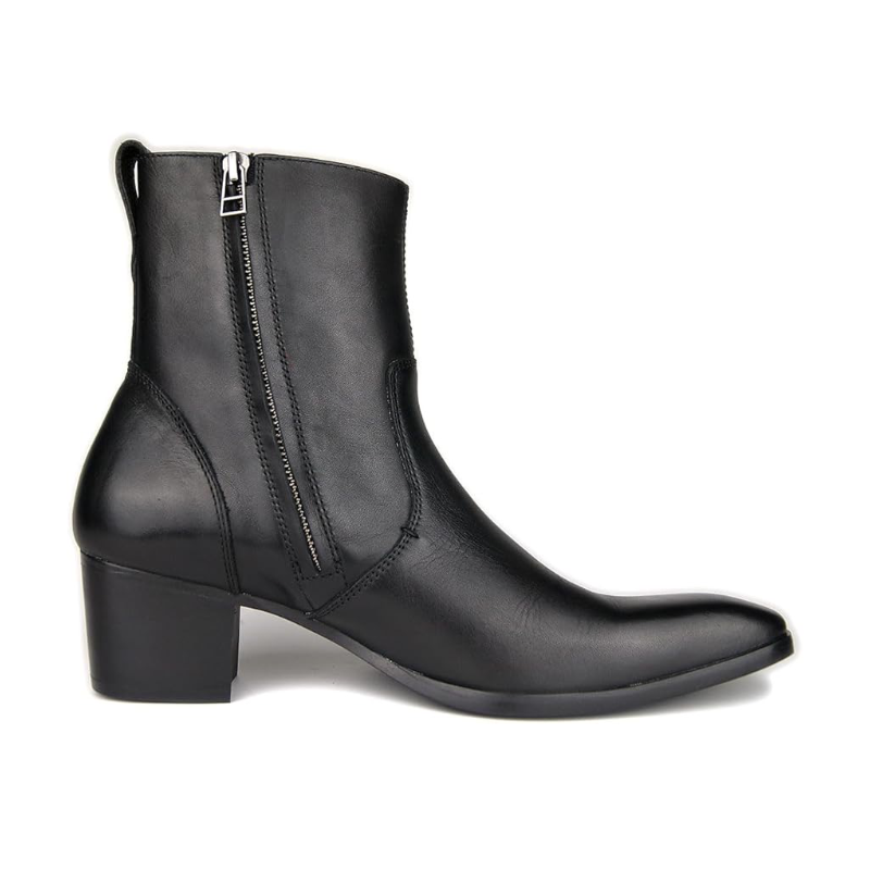 Dress Boot for Men Leather Chelsea Boots Mild Heel Shoes OS-JY002-US Black