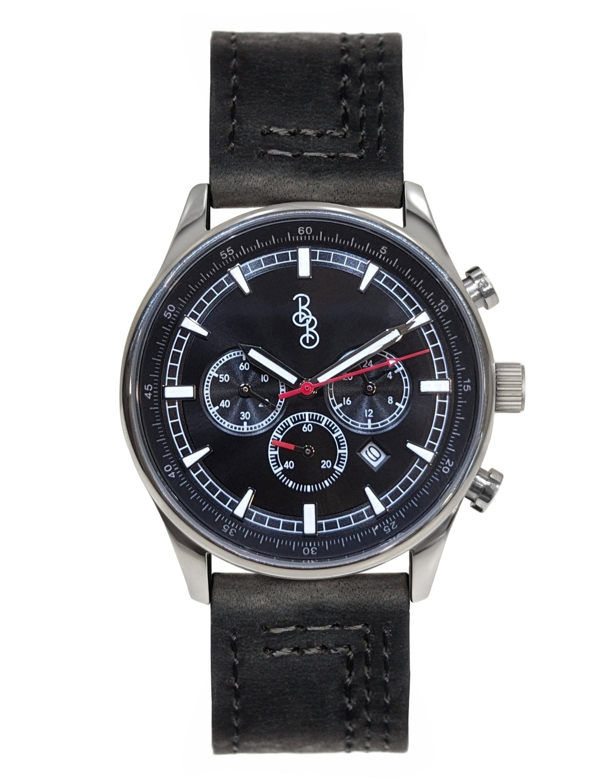 Black Sport Chronograph 41mm Black Leather
