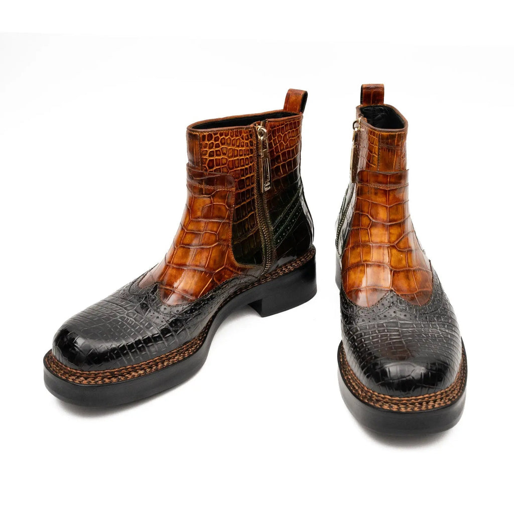Brown Crocodile Leather Boots Goodyear Norwegian Welt 8013