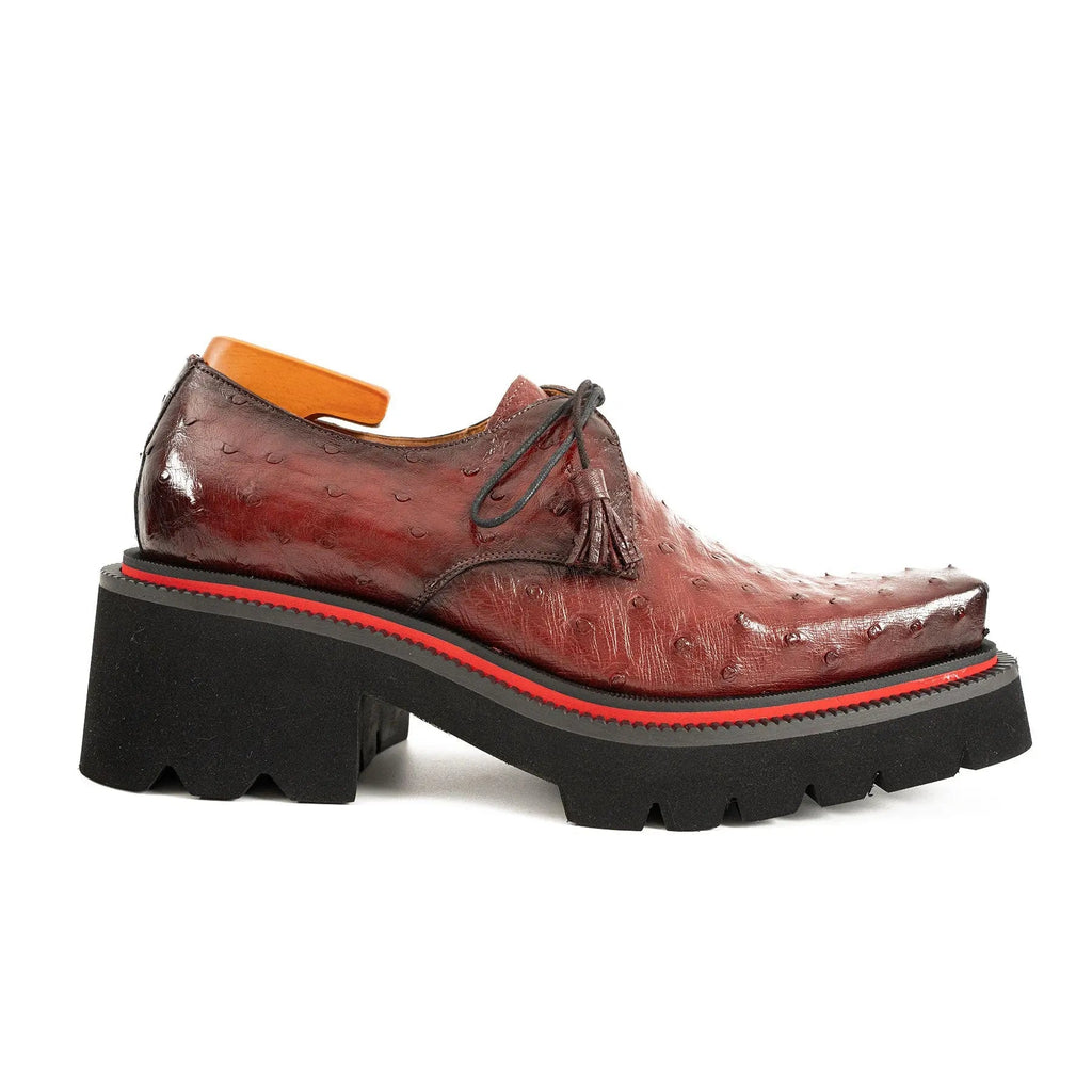 Burgundy Ostrich Derby Shoes with Tasse