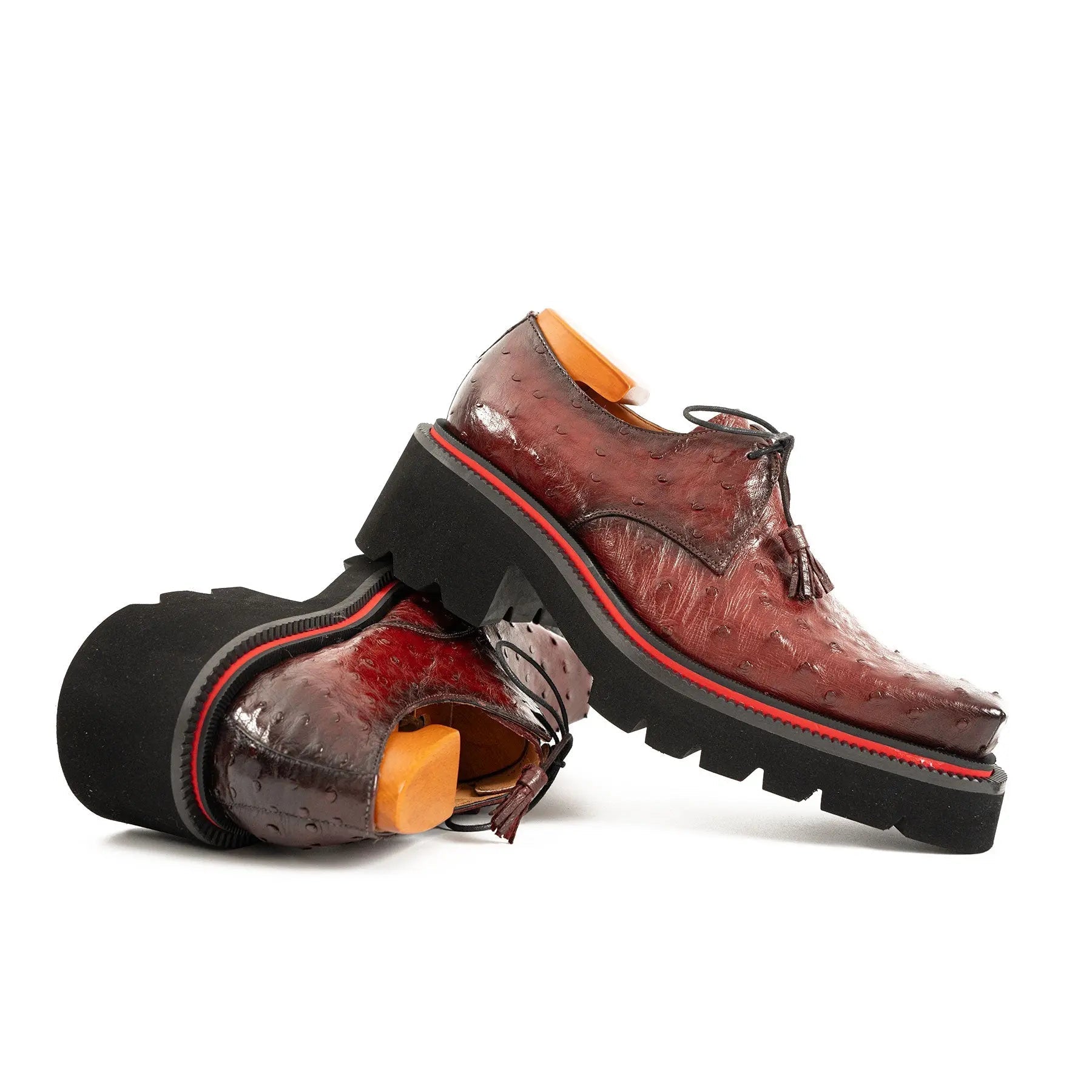 Burgundy Ostrich Derby Shoes with Tasse