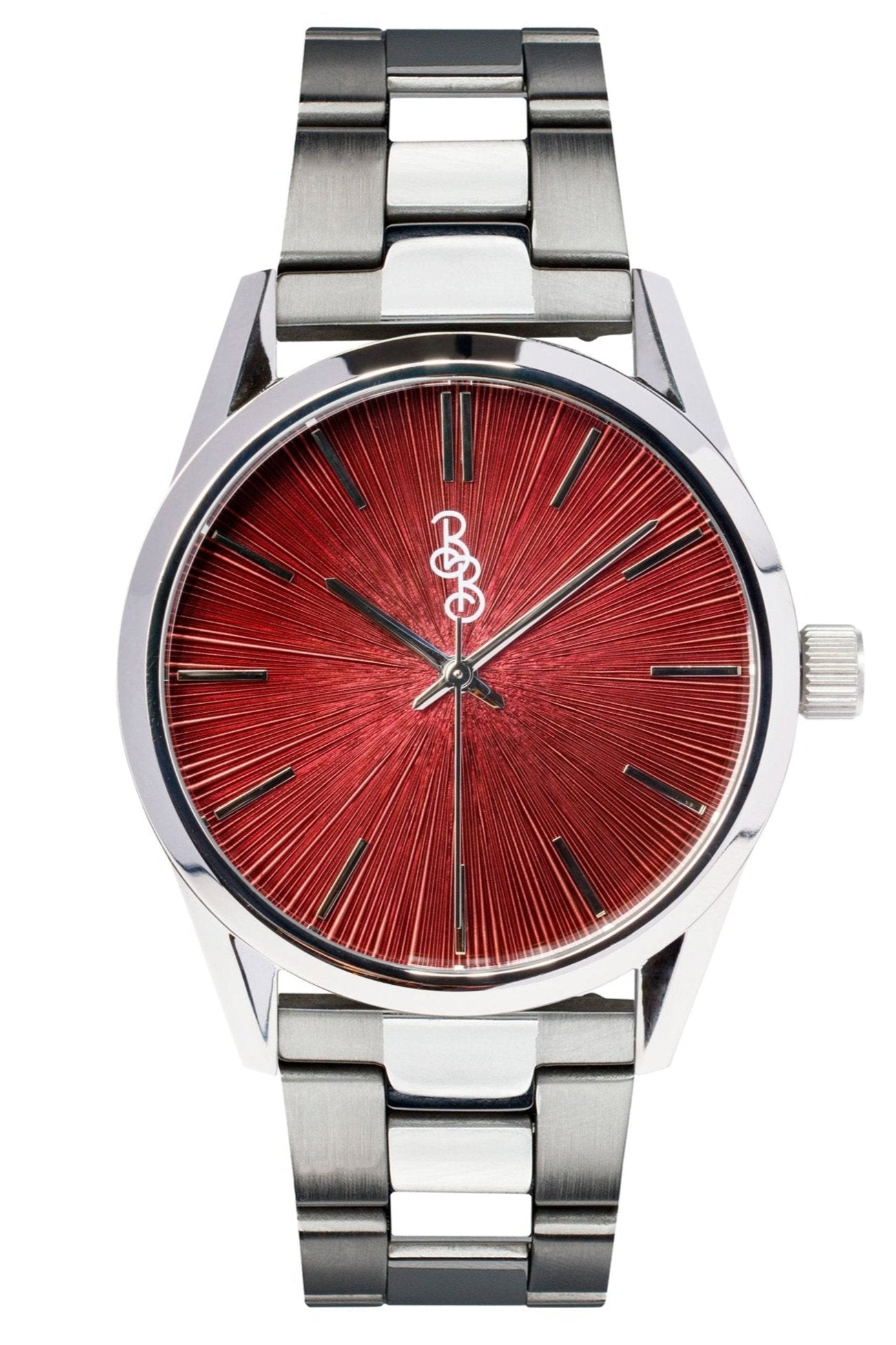 Burgundy Sunburst Watch Stainless Steel