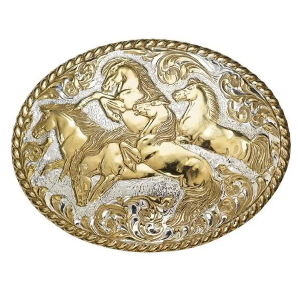Crumrine Shiny Horse - Belt Buckle Silver Gold