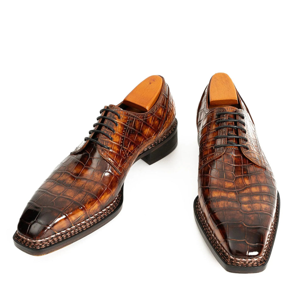 Classic Brown Crocodile Norwegian Derby Shoes