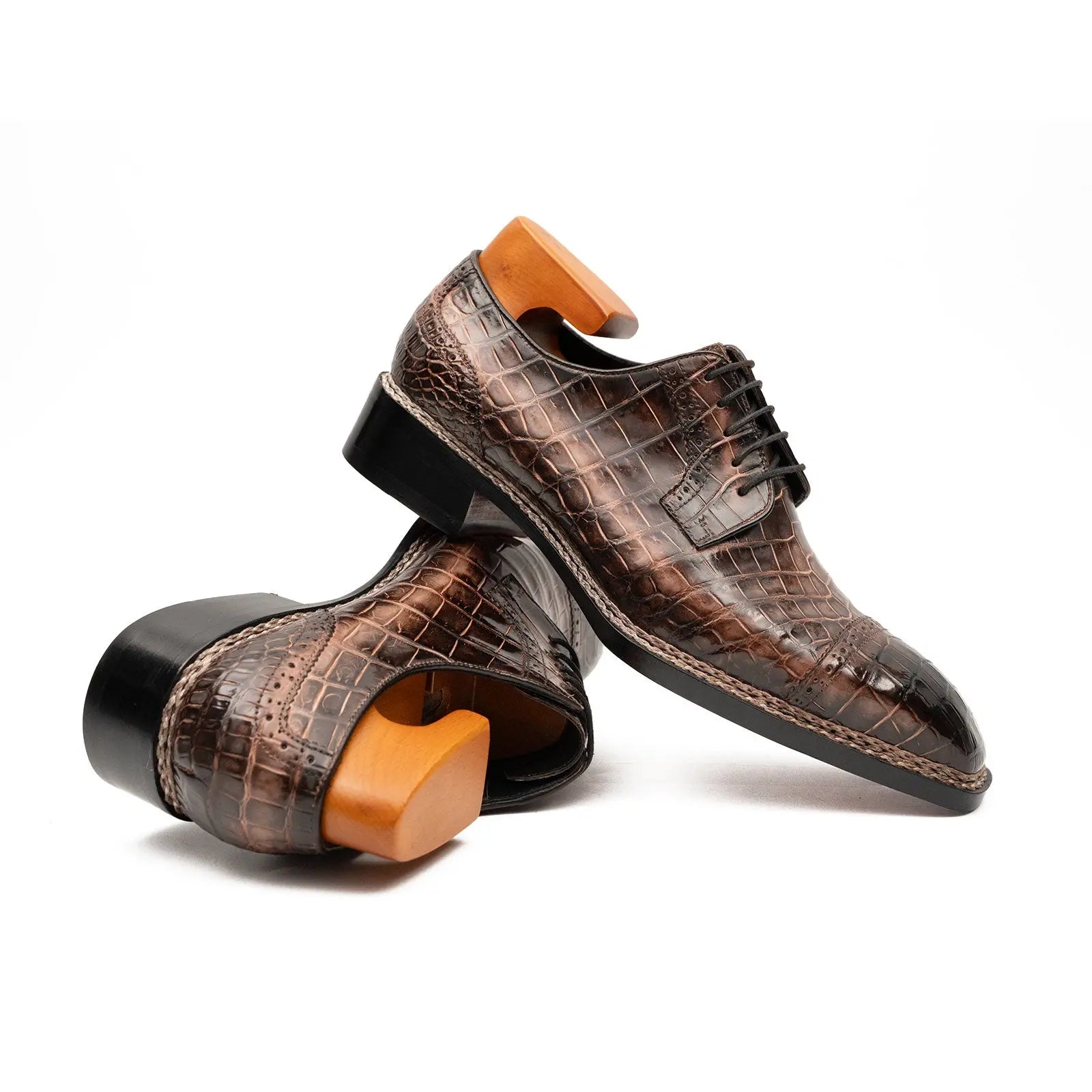 Coffee Crocodile Derby Shoes Goodyear Norwegian 8019