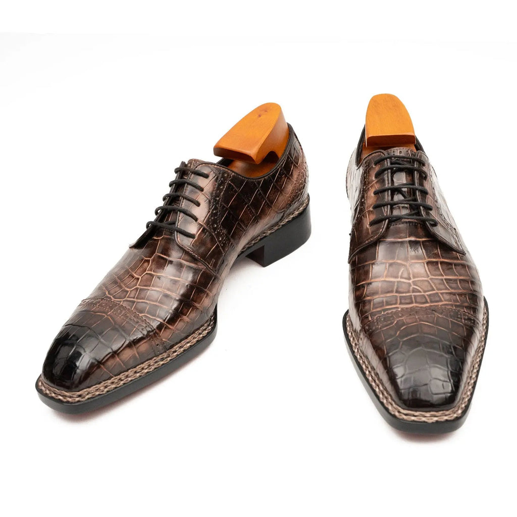 Coffee Crocodile Derby Shoes Goodyear Norwegian 8019