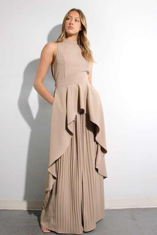 Escape to Milan Taupe Pleated Pants Set